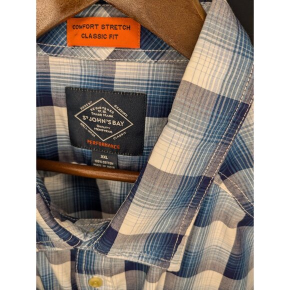 St. Johns Bay Comfort Stretch Classic Fit Blue Plaid Short Sleeve Shirt XXL men - Picture 3 of 10